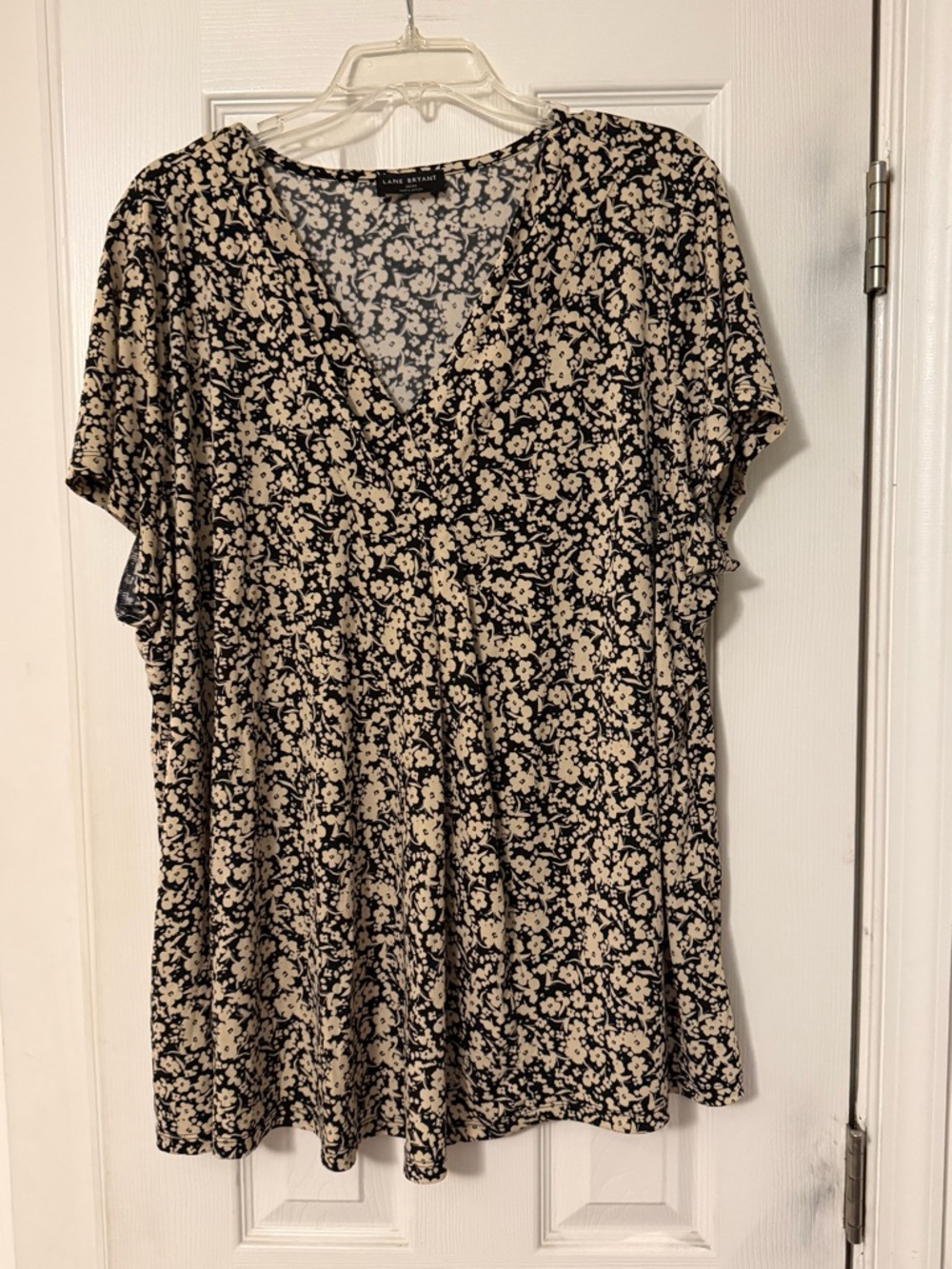 Lane Bryant Black and Cream Floral V-Neck Blouse